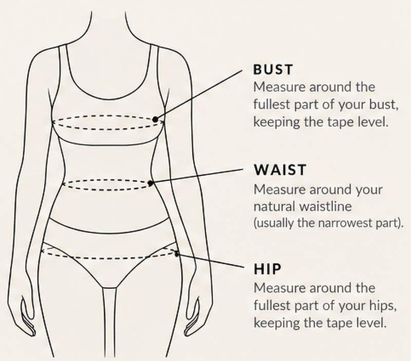 Where to measure bust, waist and hip